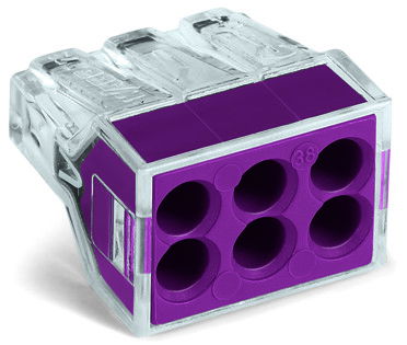 PUSH WIRE® connector for junction boxes for solid and stranded conductors max. 2.5 mm² transparent