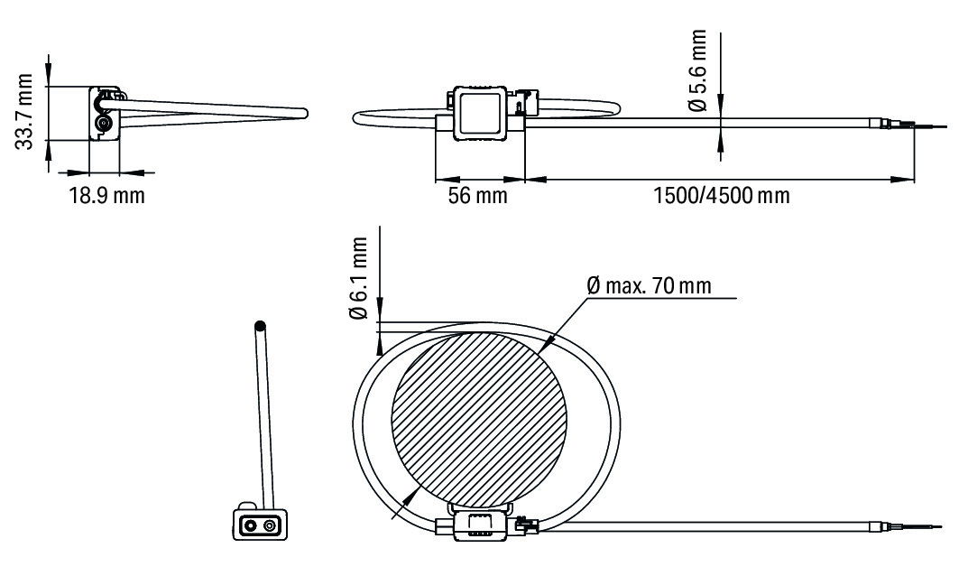 Rogowski coil Primary rated current 1000 A Output signal 22.5 mV per kA – Image 2 of 2