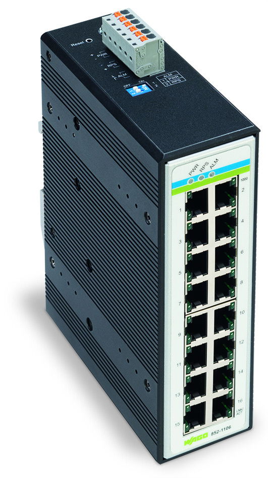 Industrial-Switch 16 Ports 1000Base-T Extended temperature range black metallic