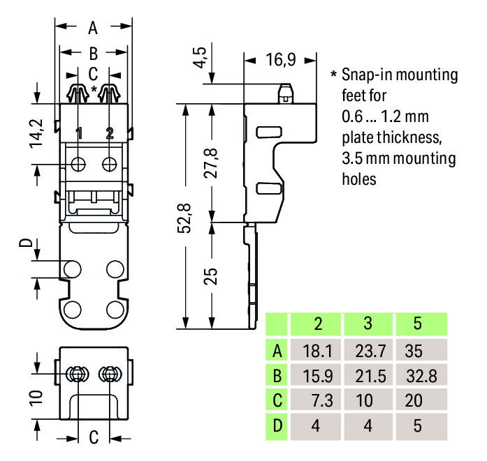Mounting carrier for 3-conductor terminal blocks 221 Series - 4 mm² white – Image 2 of 2