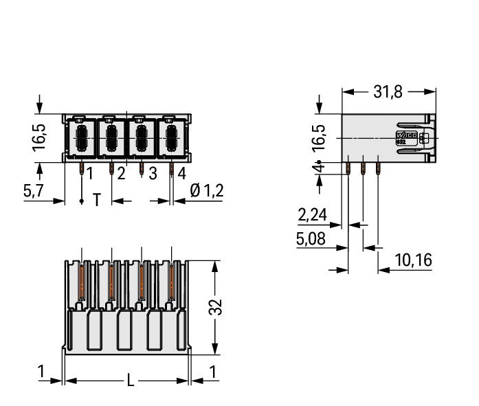 THT male header 1.2 x 1.2 mm solder pin angled light gray – Image 2 of 3