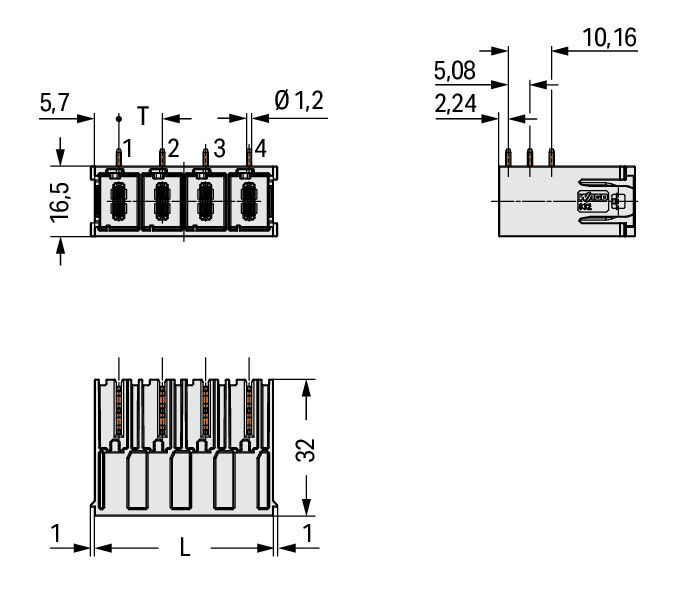 THT male header 1.2 x 1.2 mm solder pin angled light gray – Image 3 of 3