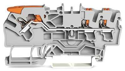 3-conductor through terminal block with lever and push-button 2.5 mm² gray