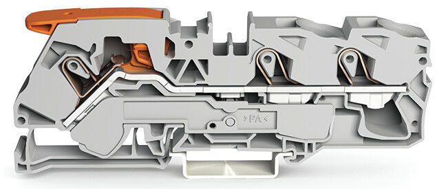 3-conductor through terminal block with lever and Push-in CAGE CLAMP® 16 mm² gray