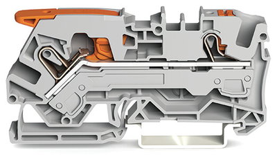 2-conductor through terminal block with lever and push-button 6 mm² gray