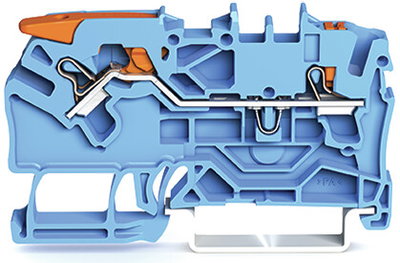 2-conductor through terminal block with lever and push-button 2.5 mm² blue