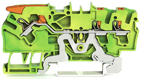 3-conductor ground terminal block with lever and push-button 2.5 mm² green-yellow