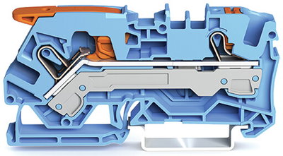 2-conductor through terminal block with lever and push-button 6 mm² blue