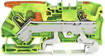 2-conductor ground terminal block with lever and push-button 6 mm² green-yellow