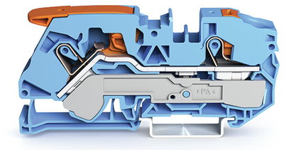 2-conductor through terminal block with lever and push-button 16 mm² blue