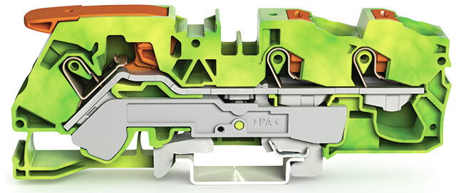 3-conductor ground terminal block with lever and push-button 16 mm² green-yellow