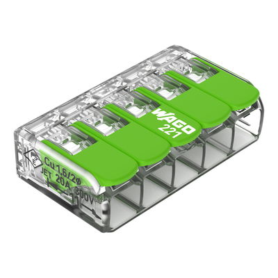 Splicing connector with levers for all conductor types max. 4 mm² transparent