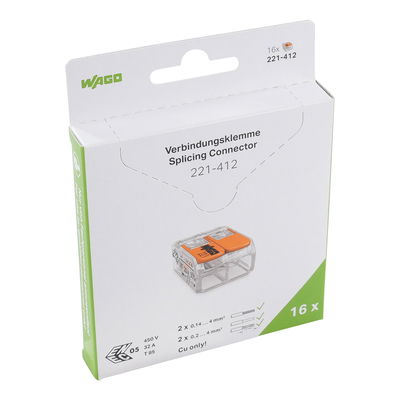 Splicing connector with levers for all conductor types max. 4 mm² transparent