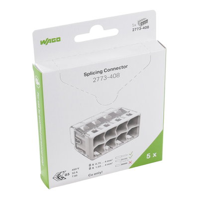 PUSH WIRE® splicing connector for solid and stranded conductors max. 4 mm² transparent