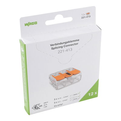 Splicing connector with levers for all conductor types max. 4 mm² transparent