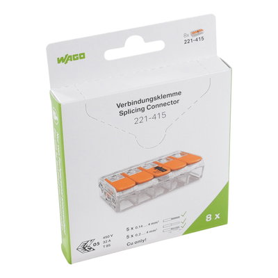 Splicing connector with levers for all conductor types max. 4 mm² transparent