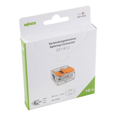 Splicing connector with levers for all conductor types max. 6 mm² transparent