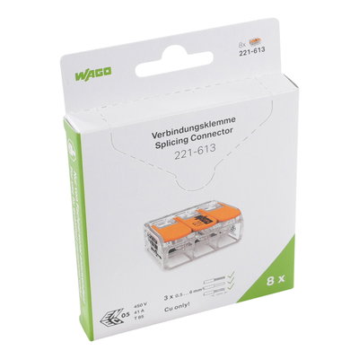 Splicing connector with levers for all conductor types max. 6 mm² transparent
