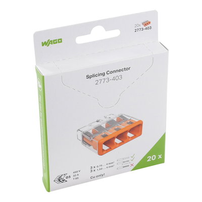 PUSH WIRE® splicing connector for solid and stranded conductors max. 4 mm² transparent