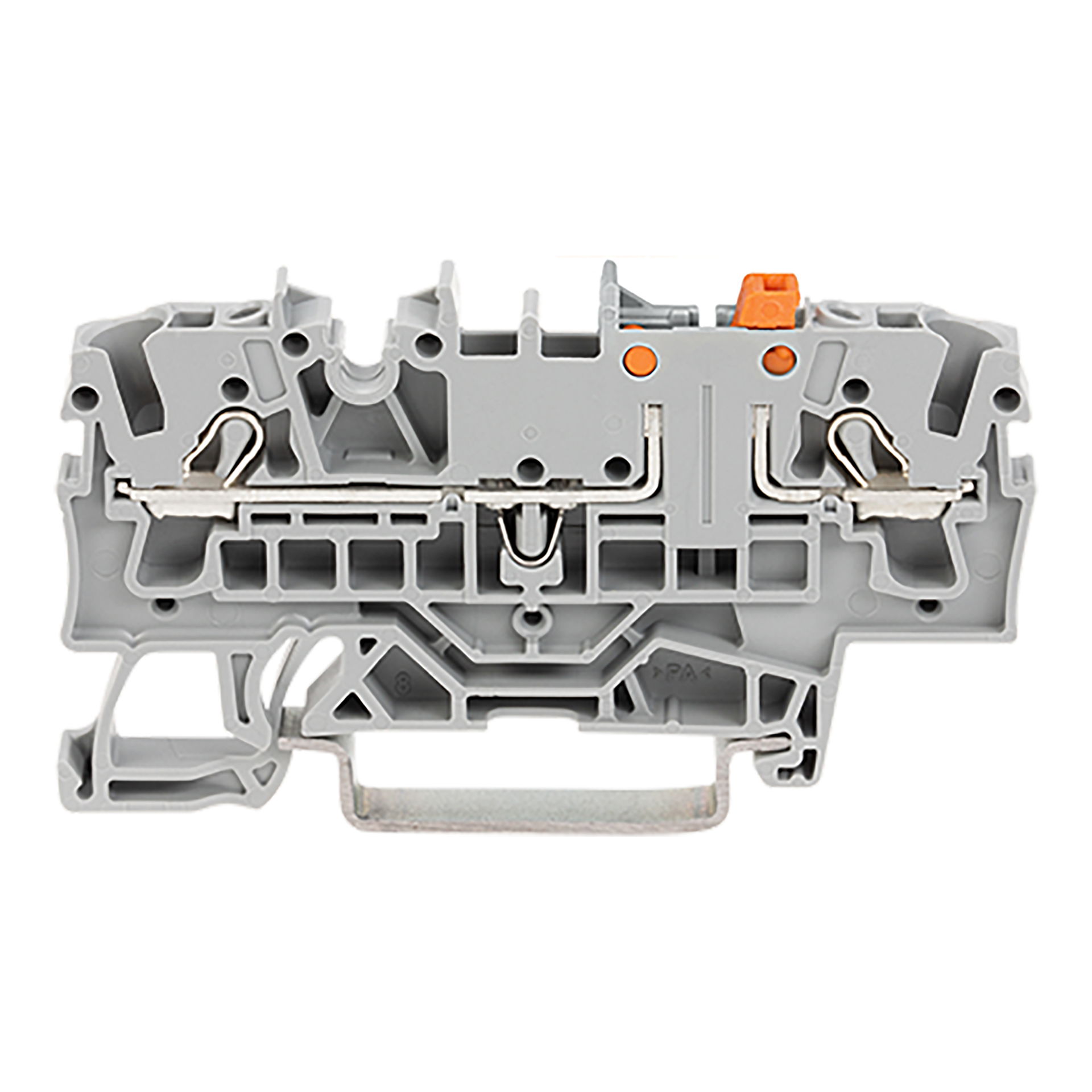 2-conductor disconnect/test terminal block with test option orange disconnect link gray