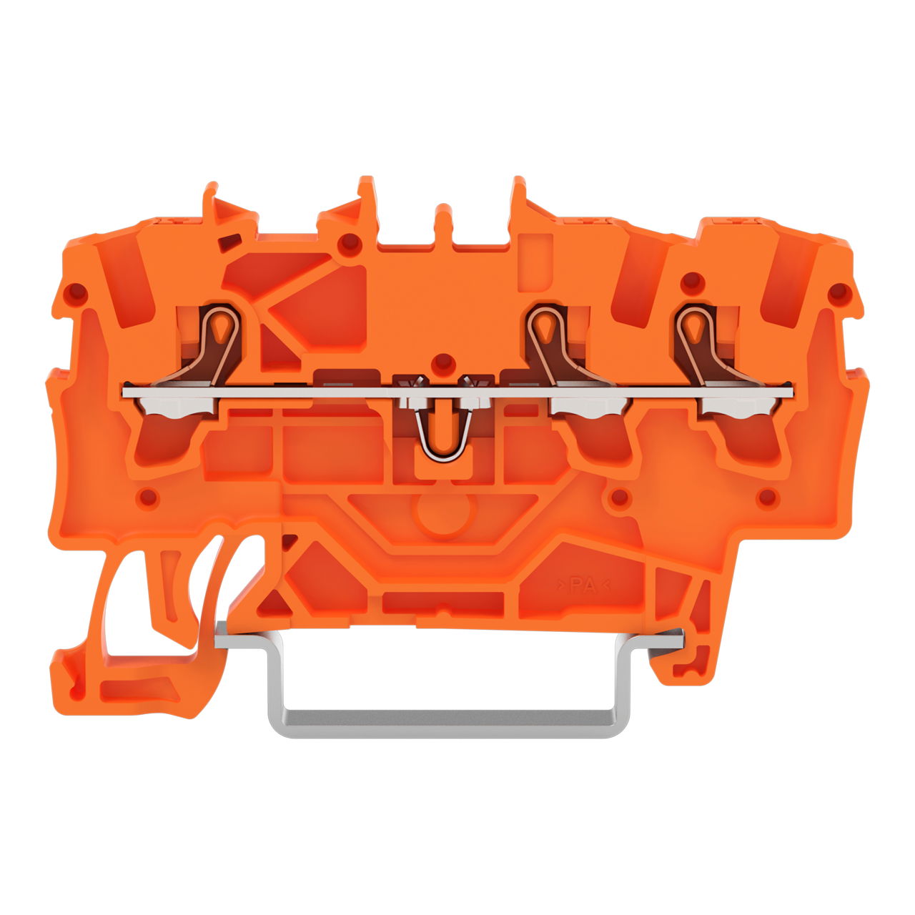 3-conductor through terminal block with push-button 1.5 mm² orange