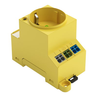 Switchgear cabinet outlet for DIN-rail and screw mounting for plug, type F, CEE 7/4 (Schuko) signal yellow