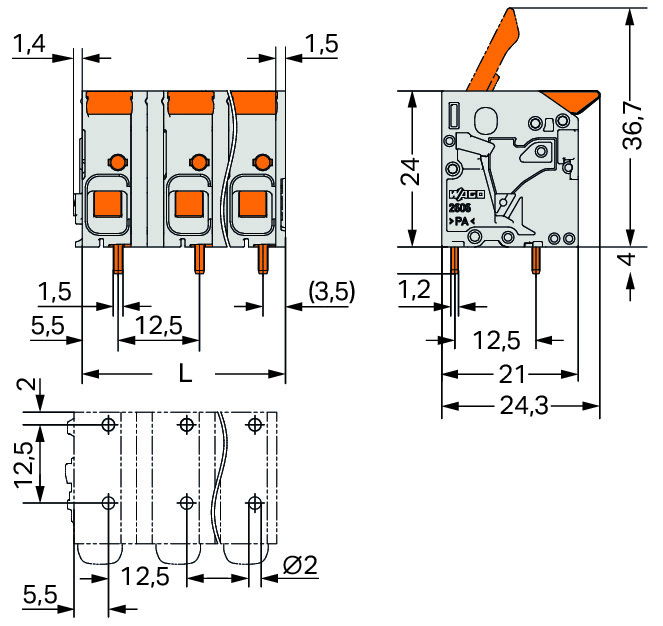 PCB terminal block lever 6 mm² gray – Image 2 of 2