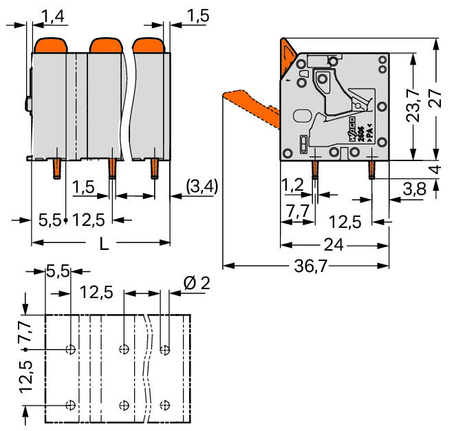 PCB terminal block lever 6 mm² gray – Image 2 of 2