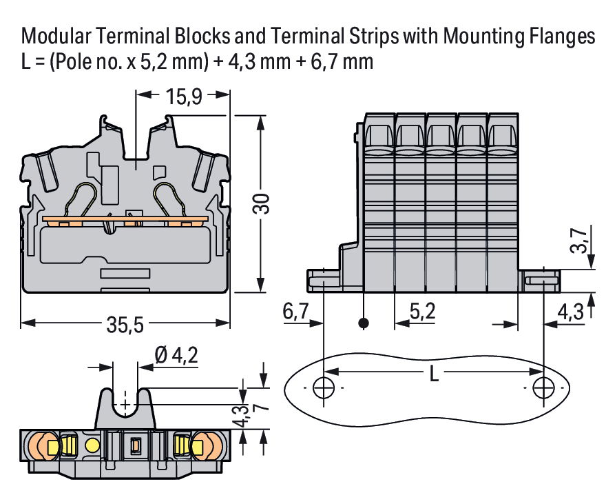 2-conductor miniature through terminal block with operating slots 2.5 mm² gray – Image 2 of 2