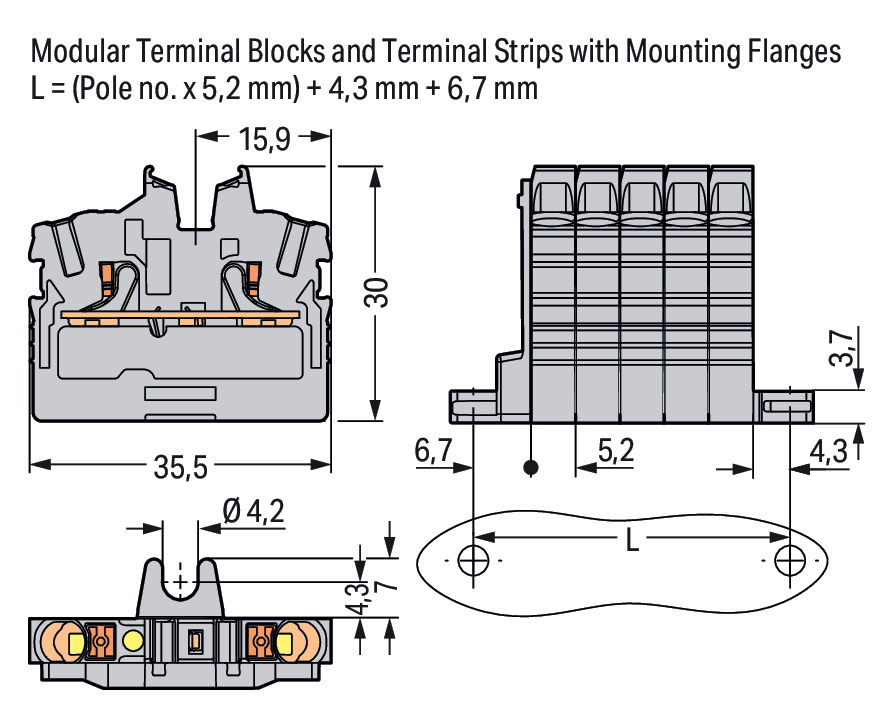 2-conductor miniature through terminal block with push-button 2.5 mm² blue – Image 2 of 2