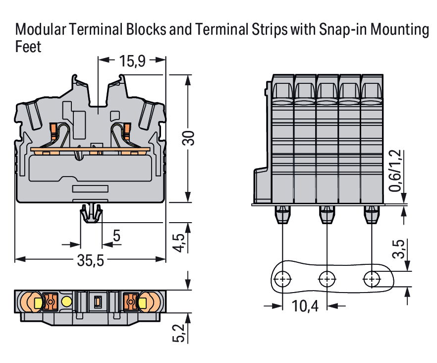 2-conductor miniature through terminal block with push-button 2.5 mm² gray – Image 2 of 2