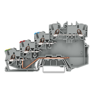 4-conductor sensor terminal block with ground contact with colored conductor entries gray