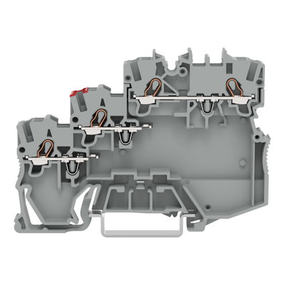 3-conductor actuator supply terminal block for NPN-(low-side) switching actuators with ground connection via push-in type jumper bars gray