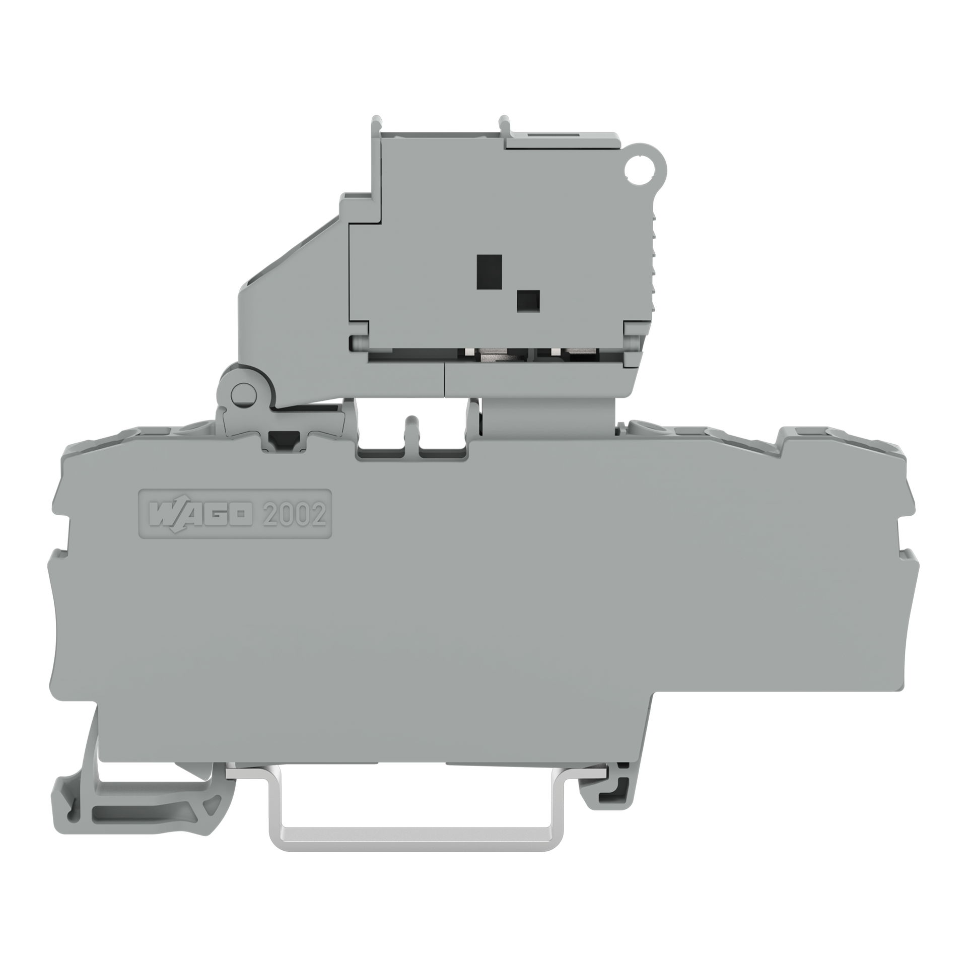 3-conductor fuse terminal block with pivoting fuse holder and end plate gray