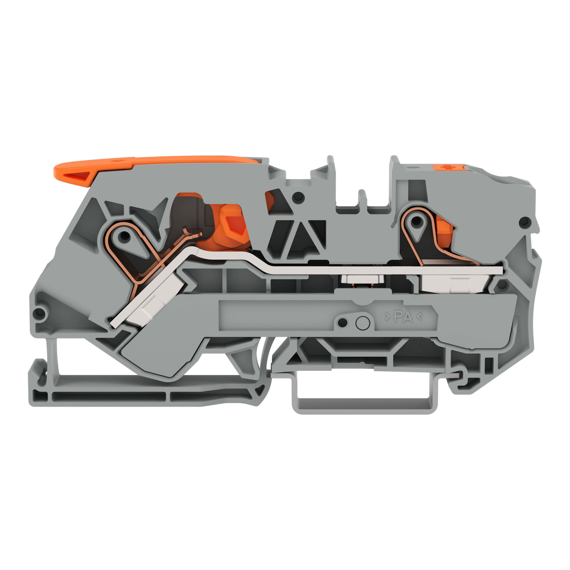 2-conductor through terminal block with lever and push-button 10 mm² gray