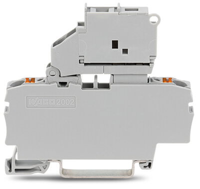 2-conductor fuse terminal block with pivoting fuse holder and end plate gray