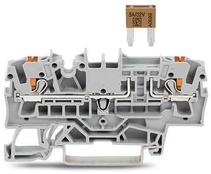 2-conductor fuse terminal block for mini-automotive blade-style fuses per DIN 7258-3f, ISO 8820-3 gray