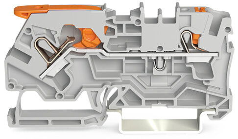 2-conductor through terminal block with lever and push-button 4 mm² gray