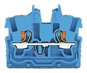 2-conductor miniature through terminal block with push-button 1 mm² blue