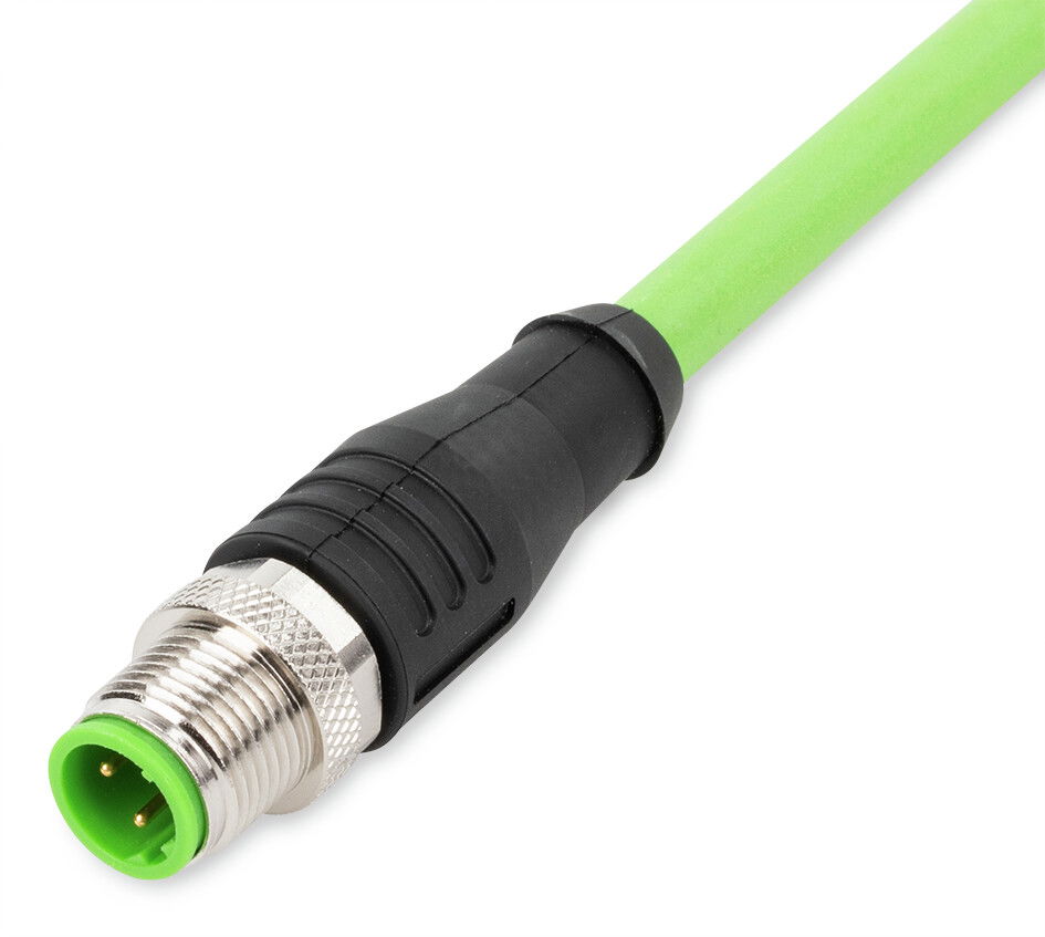 ETHERNET cable M12D plug  straight 4-pole green