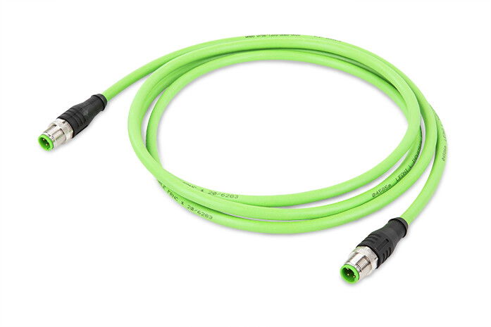 ETHERNET cable M12D plug  straight M12D plug  straight green