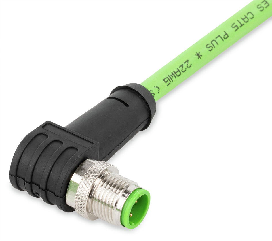 ETHERNET cable M12D plug  angled 4-pole green