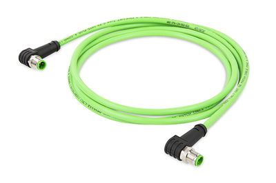 ETHERNET cable M12D plug  angled M12D plug  angled green