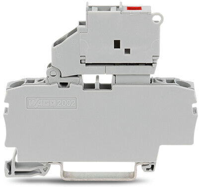 2-conductor fuse terminal block with pivoting fuse holder with end plate gray