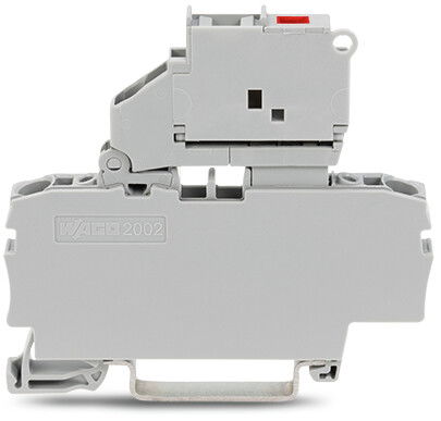 2-conductor fuse terminal block with pivoting fuse holder with end plate gray