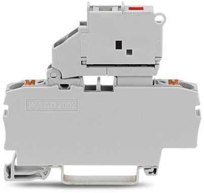2-conductor fuse terminal block with pivoting fuse holder with end plate gray