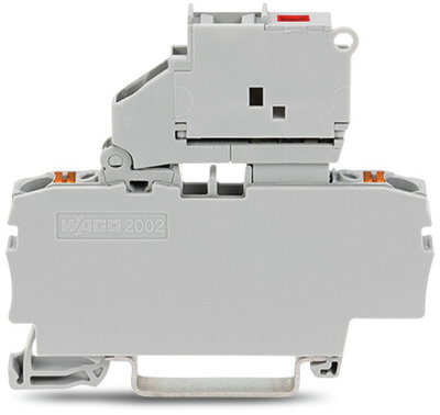 2-conductor fuse terminal block with pivoting fuse holder with end plate gray