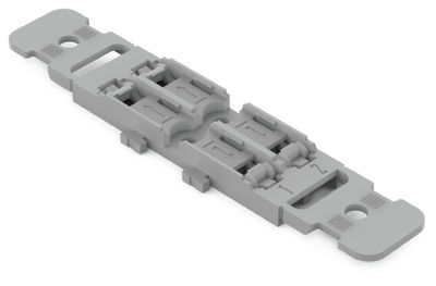 Mounting carrier with strain relief 2-way for inline splicing connector with lever gray