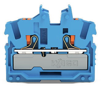 2-conductor miniature through terminal block with push-button 2.5 mm² blue