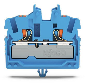 2-conductor miniature through terminal block with push-button 2.5 mm² blue